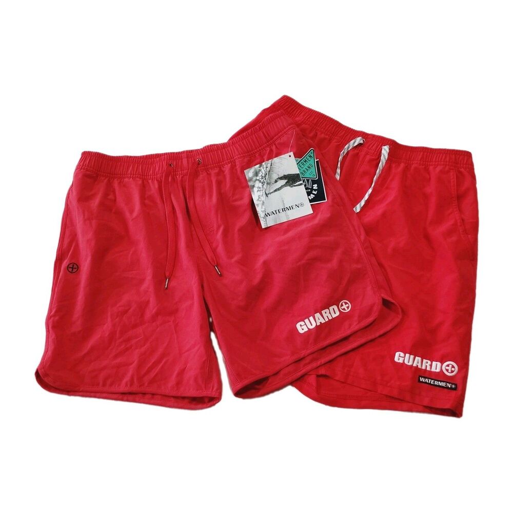Lot Of 2 Watermen Lifeguard Shorts Red Swim Trunks M One NWT One Used